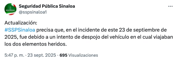 SSP Sinaloa asegura que ataque contra camioneta de hija de Rubén Rocha Moya en Culiacán fue por un intento de robo