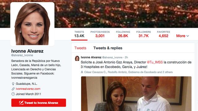 La senadora sigue una estrategia de followback en la que se siguen a todos los que la siguen.