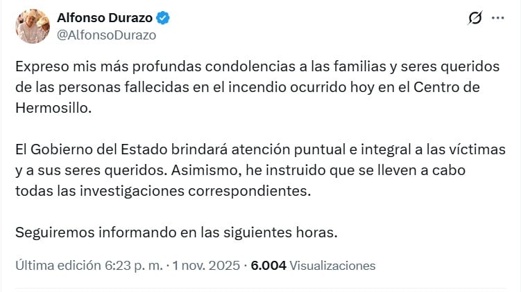 Alfonso Durazo sobre explosión en Hermosillo, Sonora