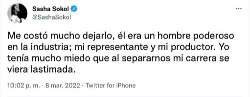Testimonio de Sasha Sokol sobre el abuso de Luis de Llano/@Sasha Sokol