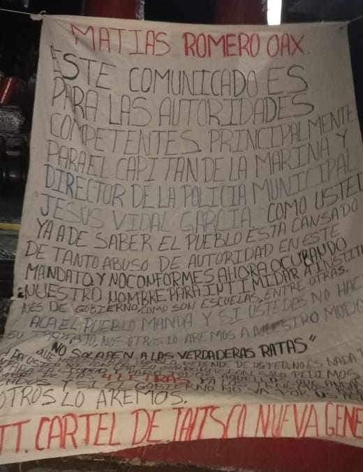 Narcomanta en Matías Romero