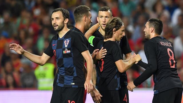 Los croatas celebrando el primer gol del partido.