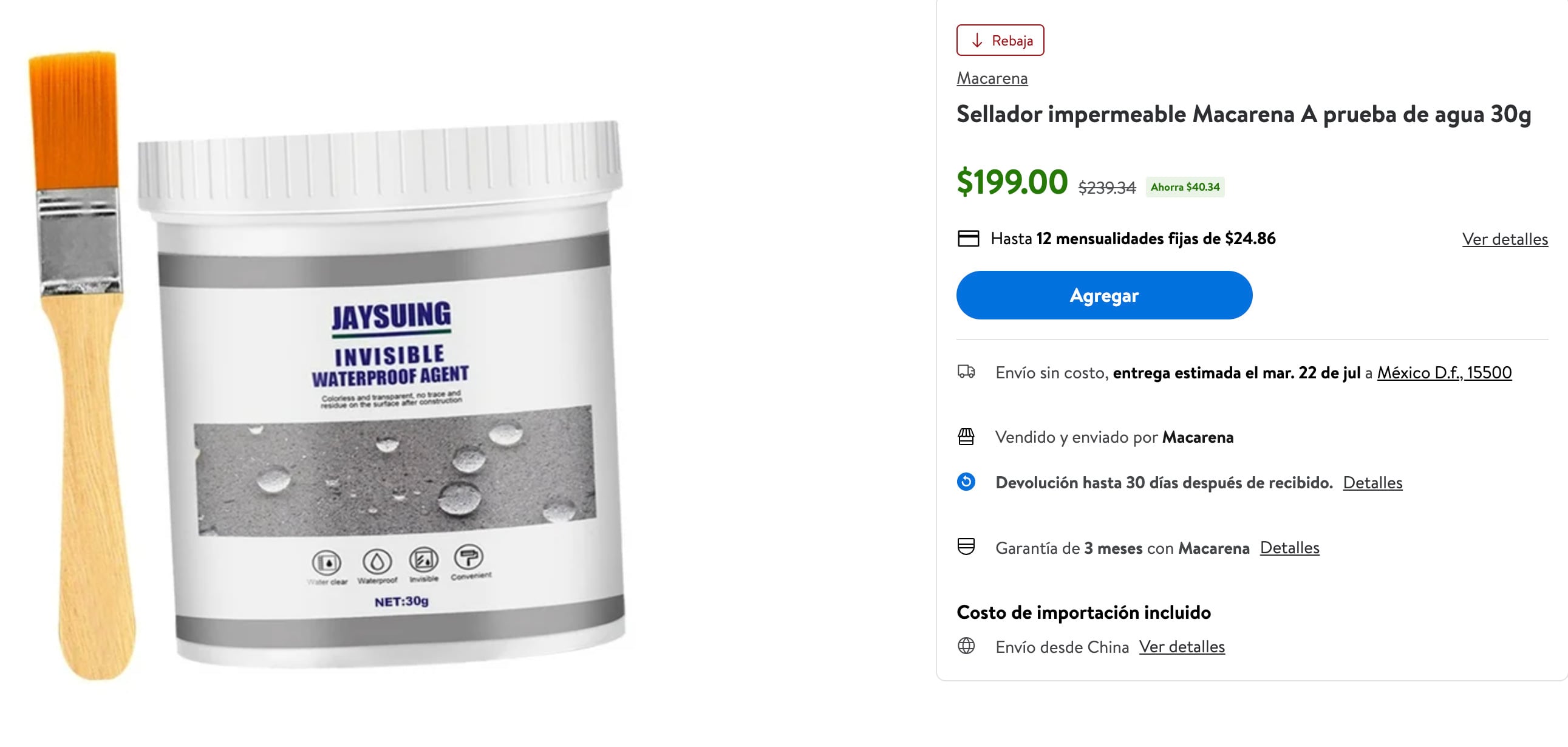 Sellador impermeable de 200 pesos en Walmart