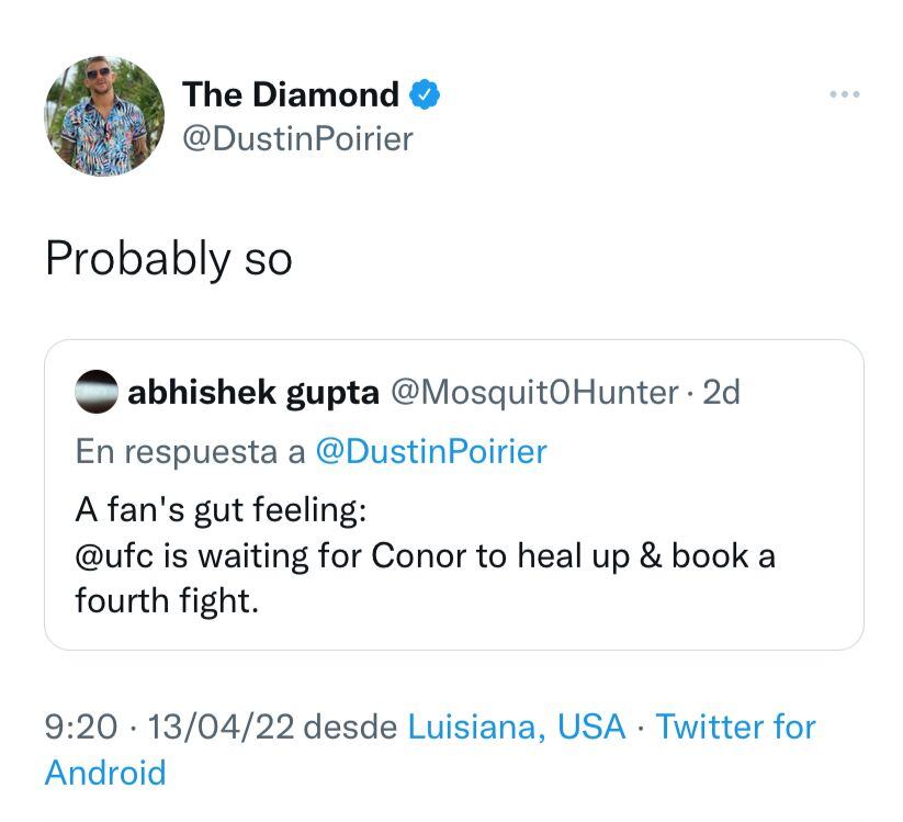 Dustin Poirier está abierto a la posibilidad de enfrentarse a Conor McGregor por cuarta vez.