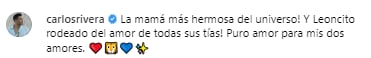 Carlos Rivera dedica amoroso mensaje a Cynthia Rodríguez y su bebé León.