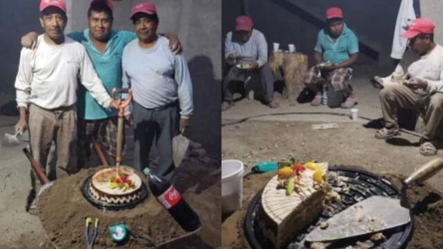 Albañiles festejando un cumpleaños