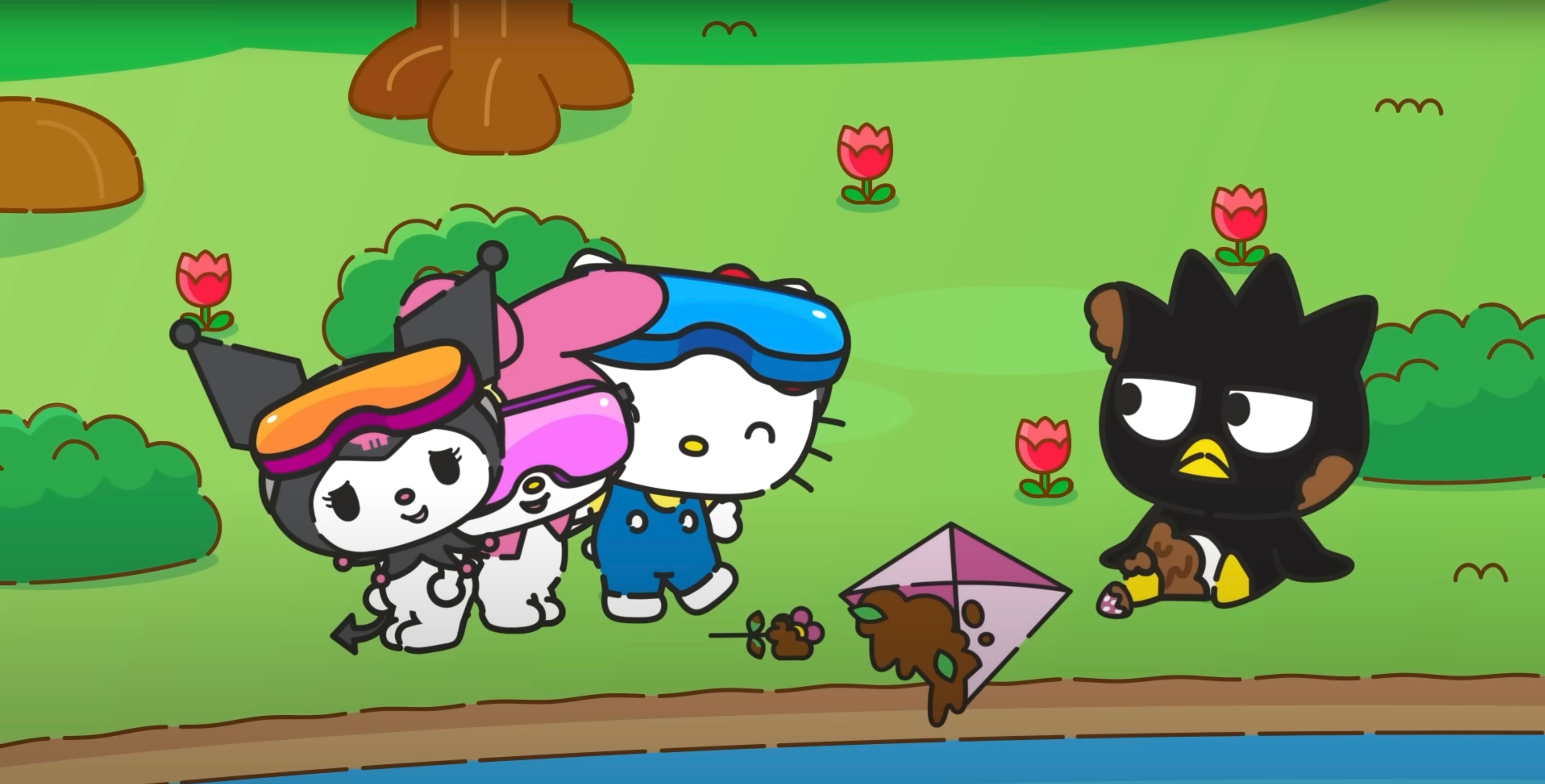 My Melody, Kuromi y Hello Kitty juegan videojuegos