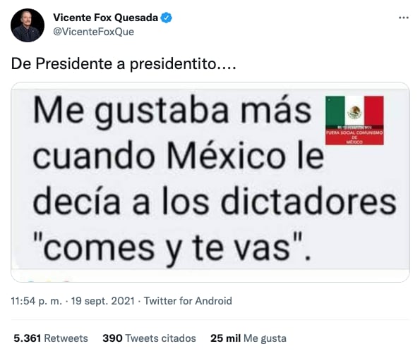 Tuit de Vicente Fox
