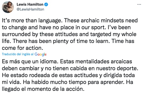 Mensaje de Lewis Hamilton