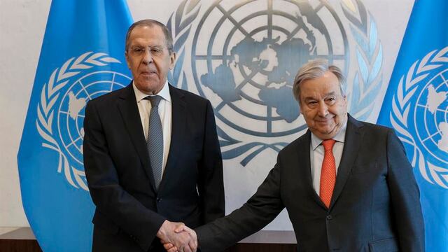 Serguéi Lavrov, embajador ruso y António Guterres, secretario general de la ONU