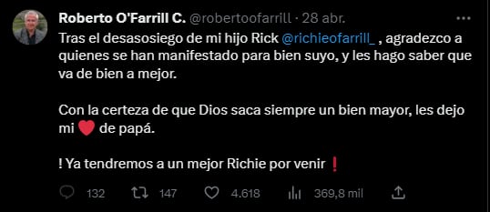 “Un mejor Richie por venir”, advertía padre de Ricardo O’Farrill después del escándalo