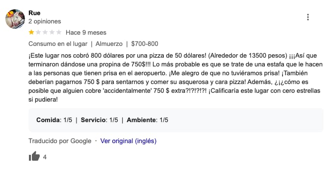 Malas reseñas de pizzería Famous Famiglia del Aeropuerto Internacional de Cancún