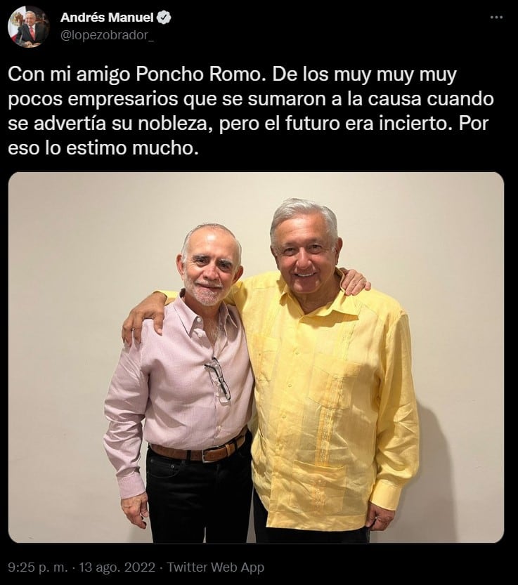 AMLO se reúne con Poncho Romo en Nuevo León y recuerda que lo quiere mucho