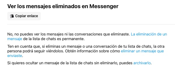 recuperar mensajes borrados de Messenger