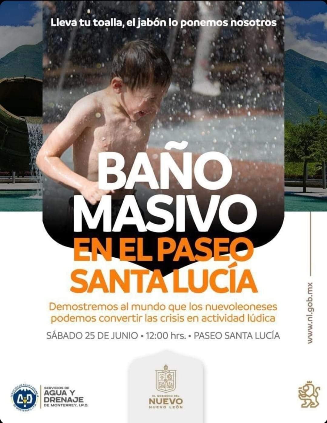 Por crisis de agua, habitantes de Nuevo León convocan “baño masivo” en Paseo Santa Lucía