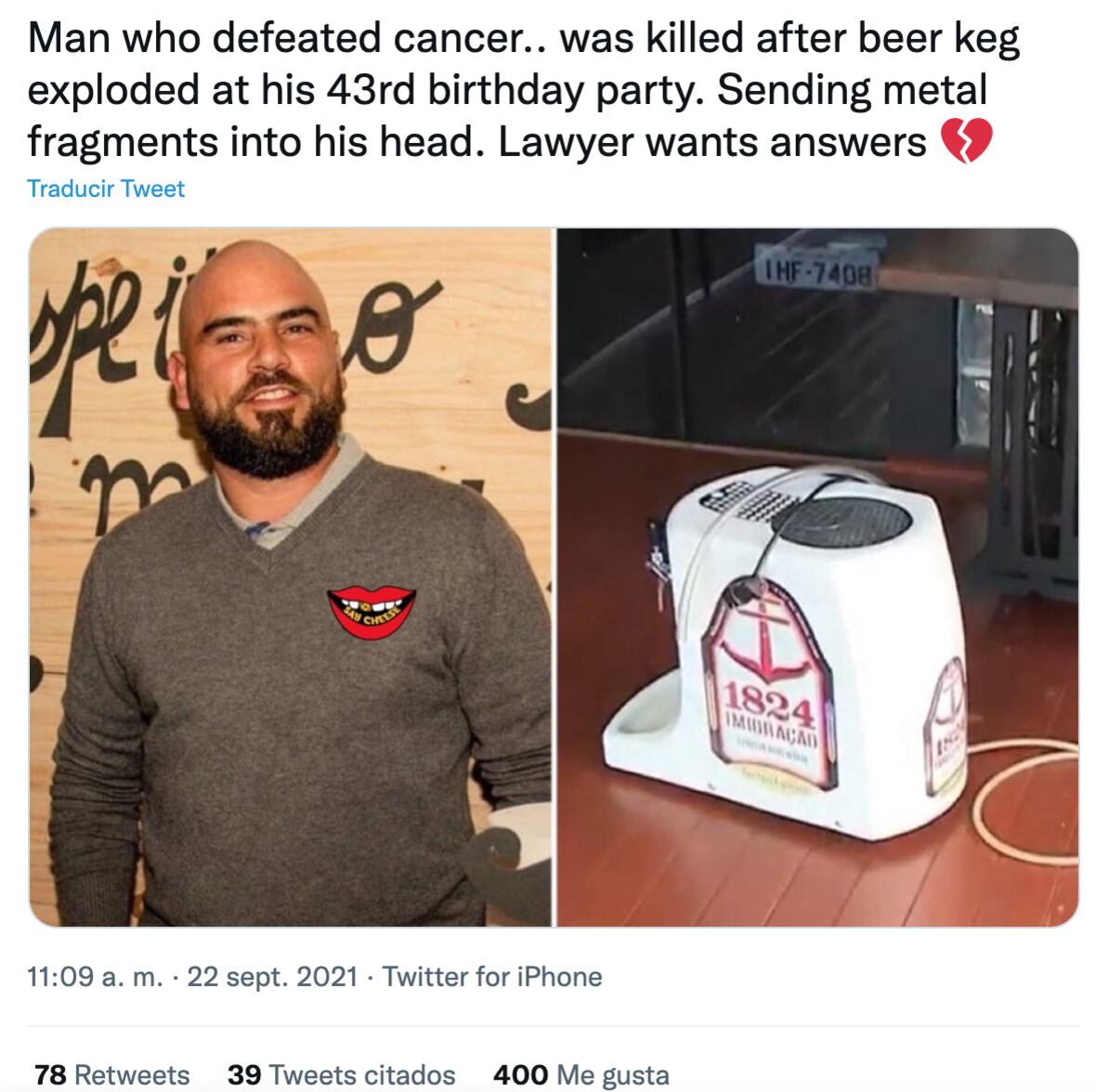 Muere tras la explosión de un barril de cerveza