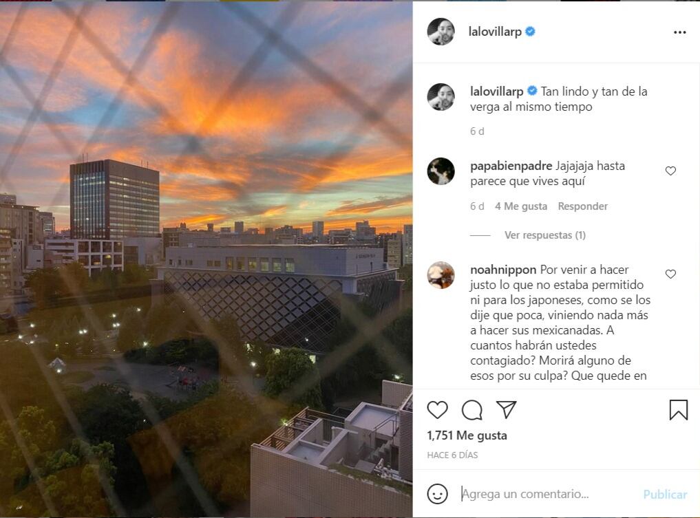 Publicación de Eduardo Villar en Instagram