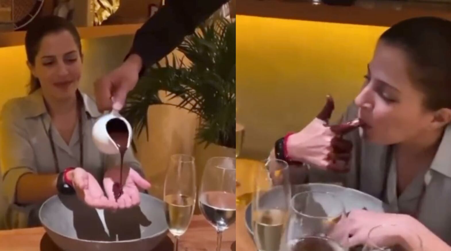 Restaurante sirve chocolate líquido en las manos