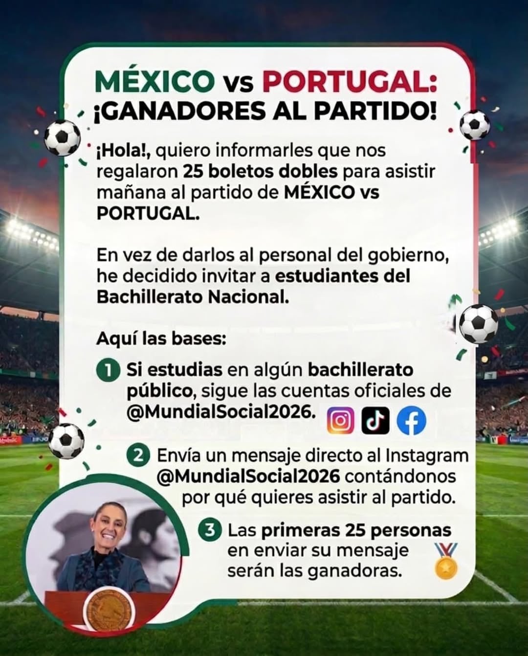 Así puedes ganar los boletos de Sheinbaum para el México vs Portugal