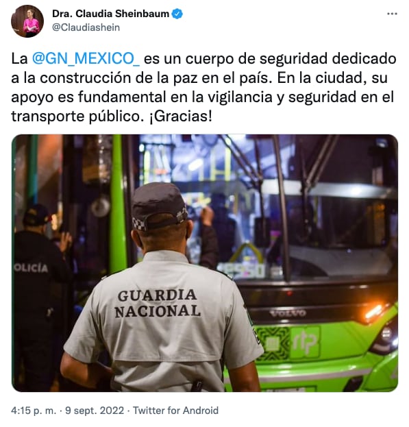 Claudia Sheinbaum defiende participación de la Guardia Nacional en labores de seguridad