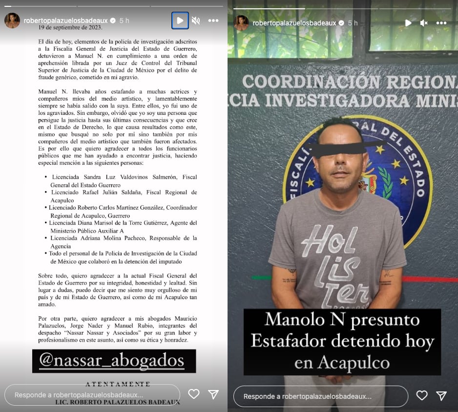 Roberto Palazuelos comparte la detención de un supuesto estafador de famosos