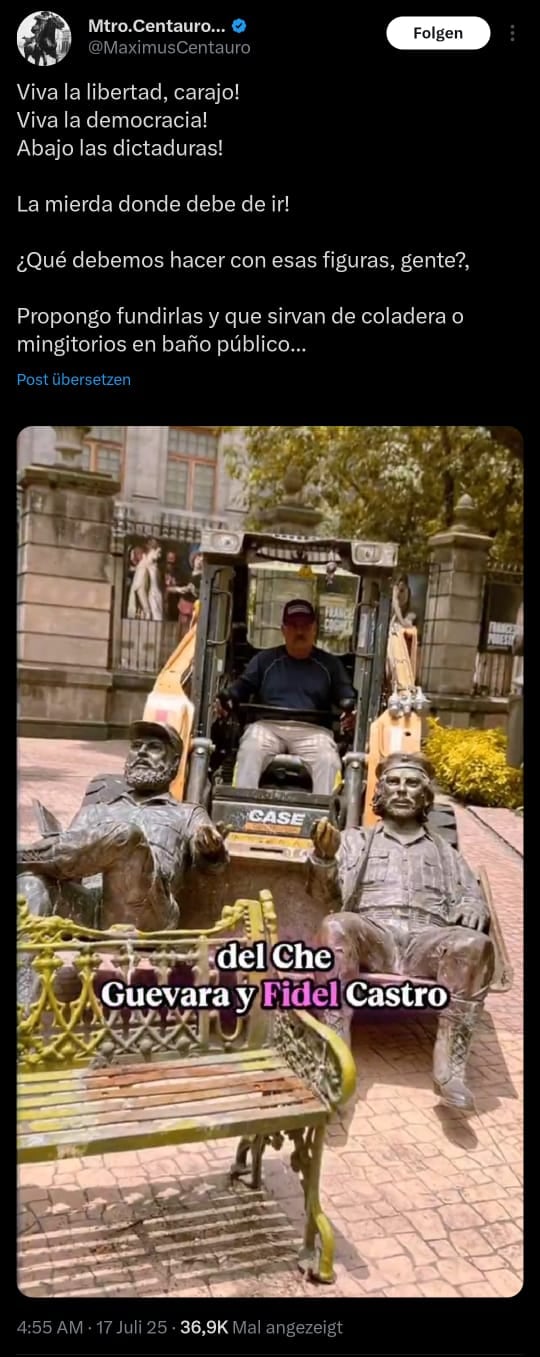 Ricardo Salinas Pliego aplaude retiro de estatuas del Che Guevara y Fidel Castro en CDMX.