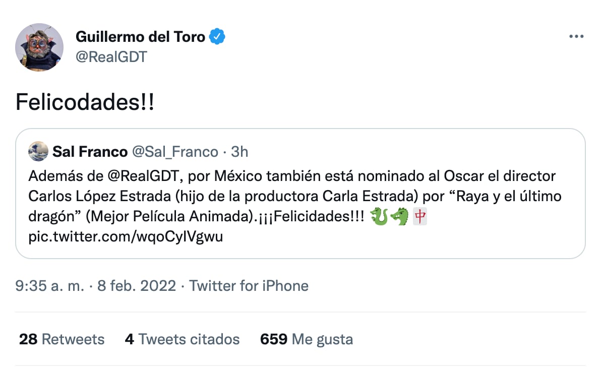 Guillermo del Toro felicita a Carlos López Estrada