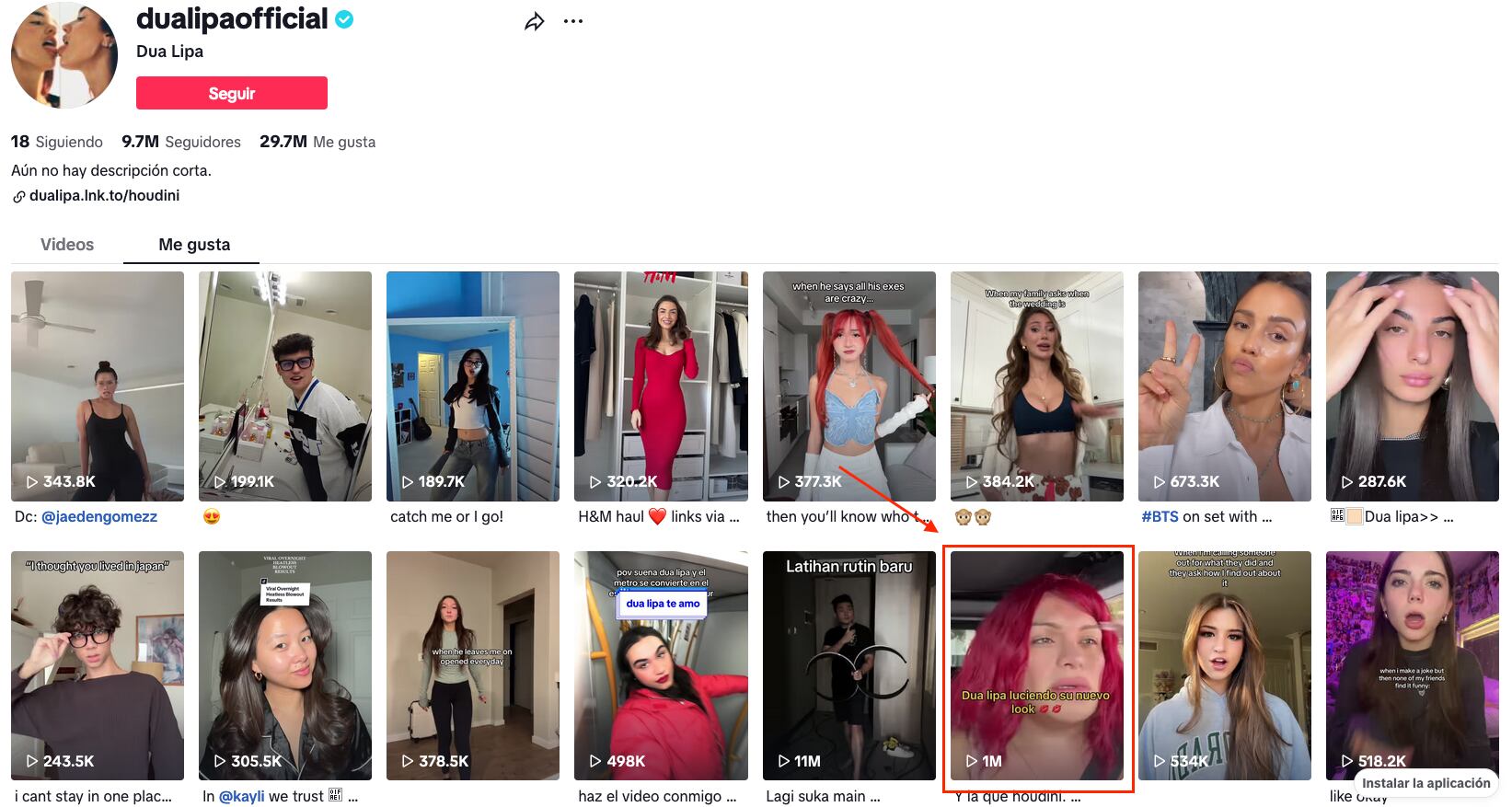 Dua Lipa le dio like a un video de Wendy Guevara en TikTok.