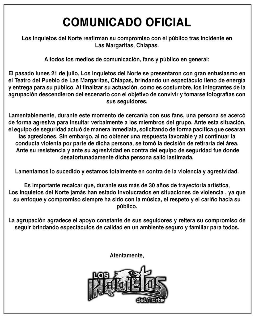 Comunicado Los Inquietos del Norte