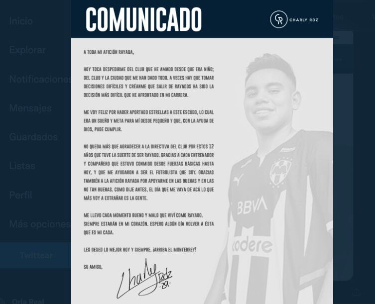 Charly Rodríguez se despidió de Rayados
