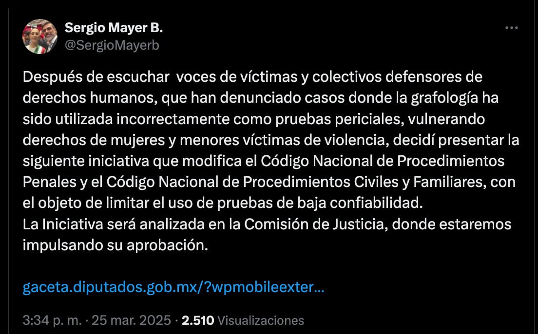Sergio Mayer presentó una iniciativa que parece dedicada a Maryfer Centeno