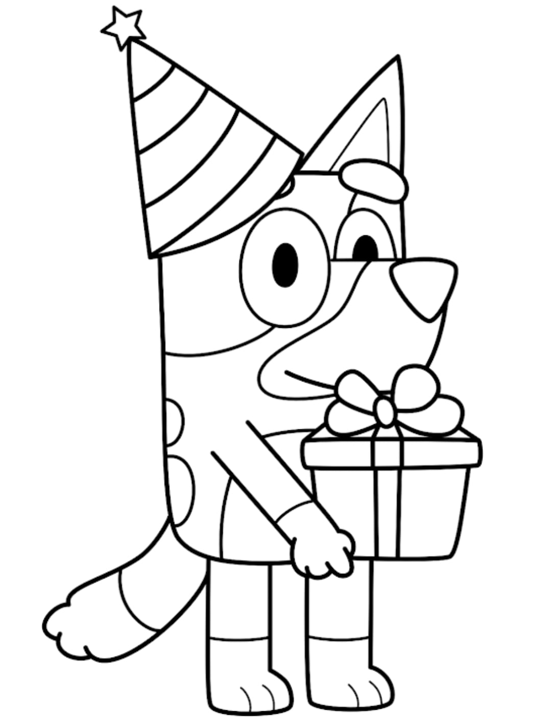Bluey con regalo y gorro de cumpleaños