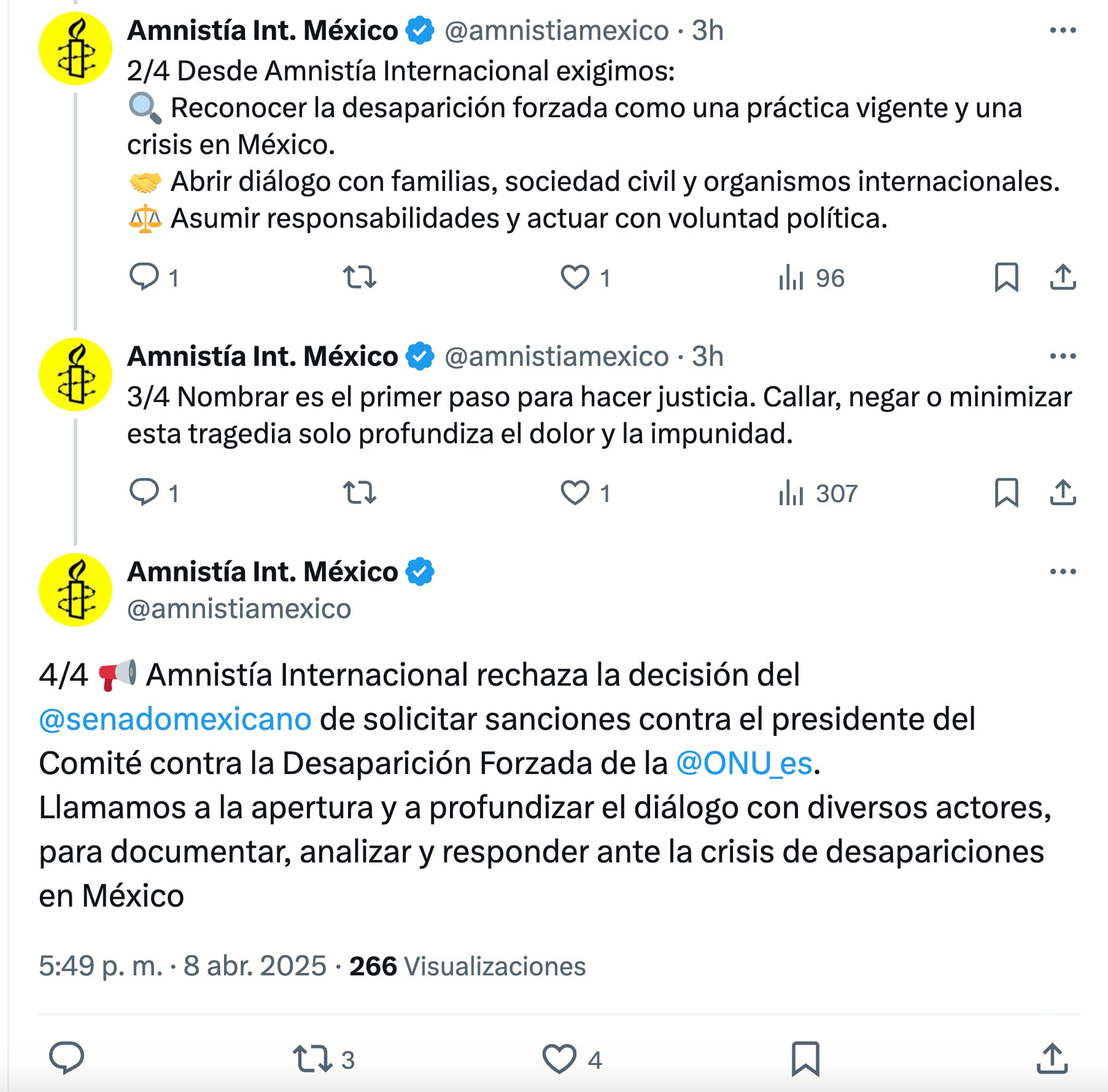Amnistía se pronuncia sobre desaparición forzada en México