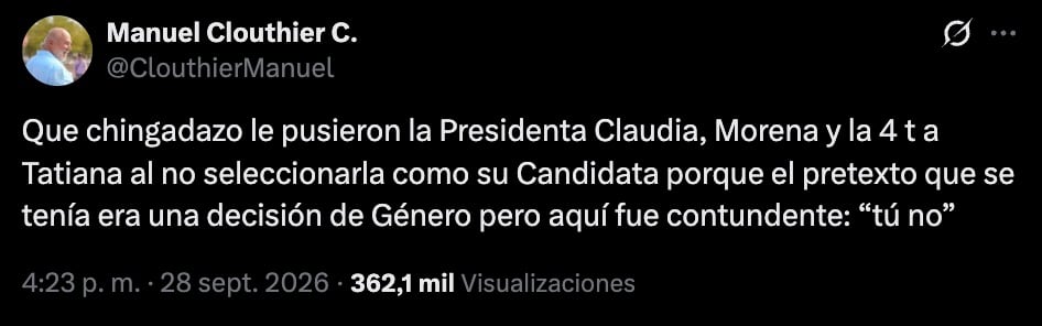 Manuel Clouthier reacciona a derrota de Tatiana Clouthier