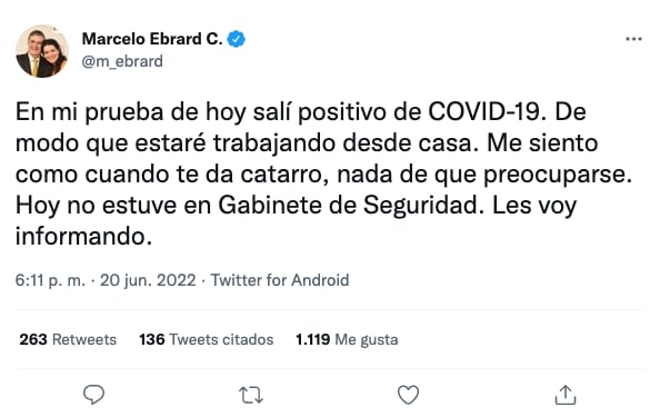 Marcelo Ebrard informa que dio positivo a Covid-19