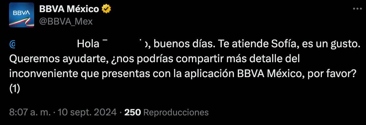 Mensajes de respuesta de Bancomer por fallas