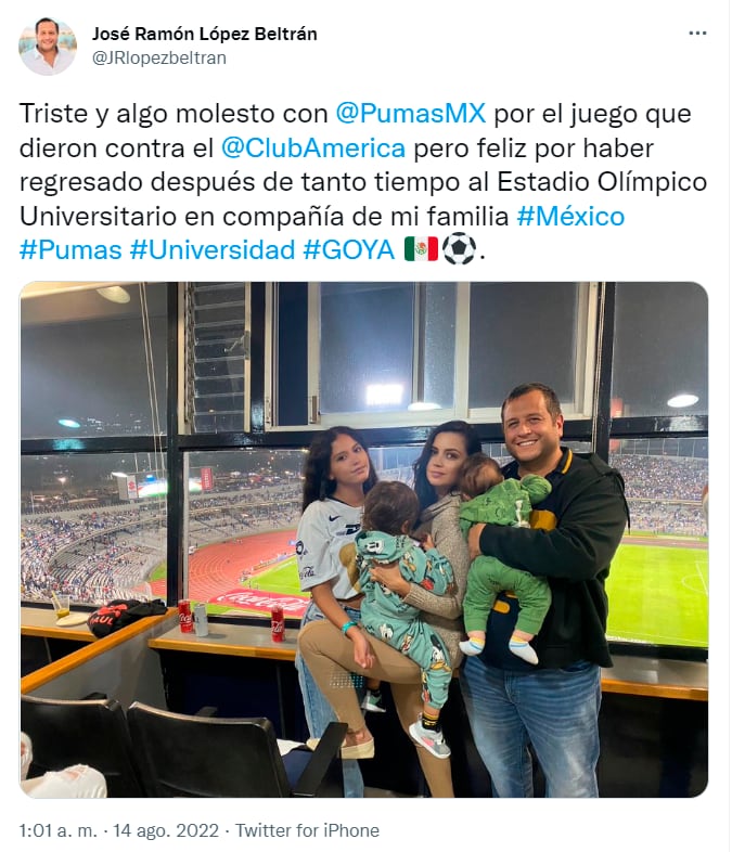 José Ramón López Beltrán recibe críticas por estar en un palco del Estadio Olímpico/captura de pantalla