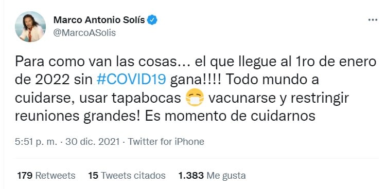 Marco Antonio Solís pide a las personas seguir cuidándose