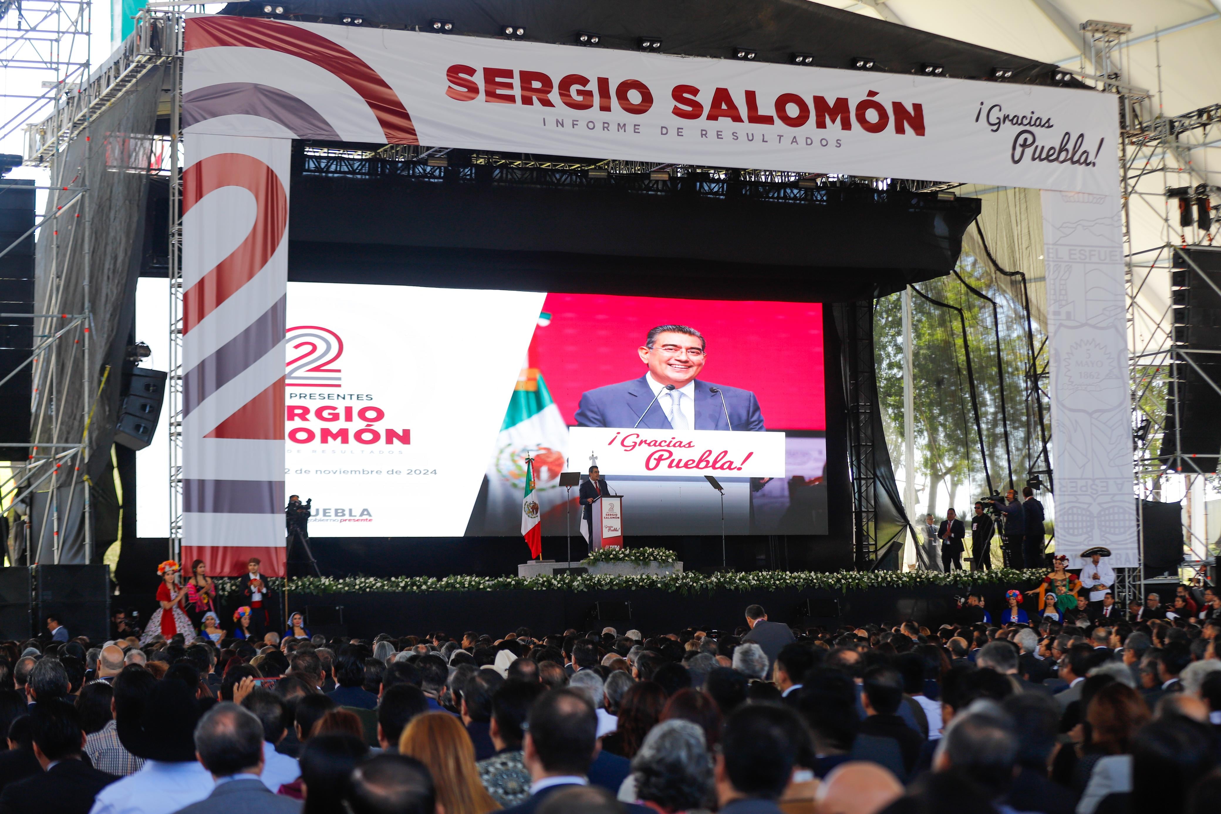Sergio Salomón en su segundo informe de gobierno