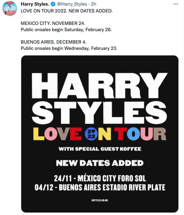 Nuevas fechas de conciertos de Harry Styles