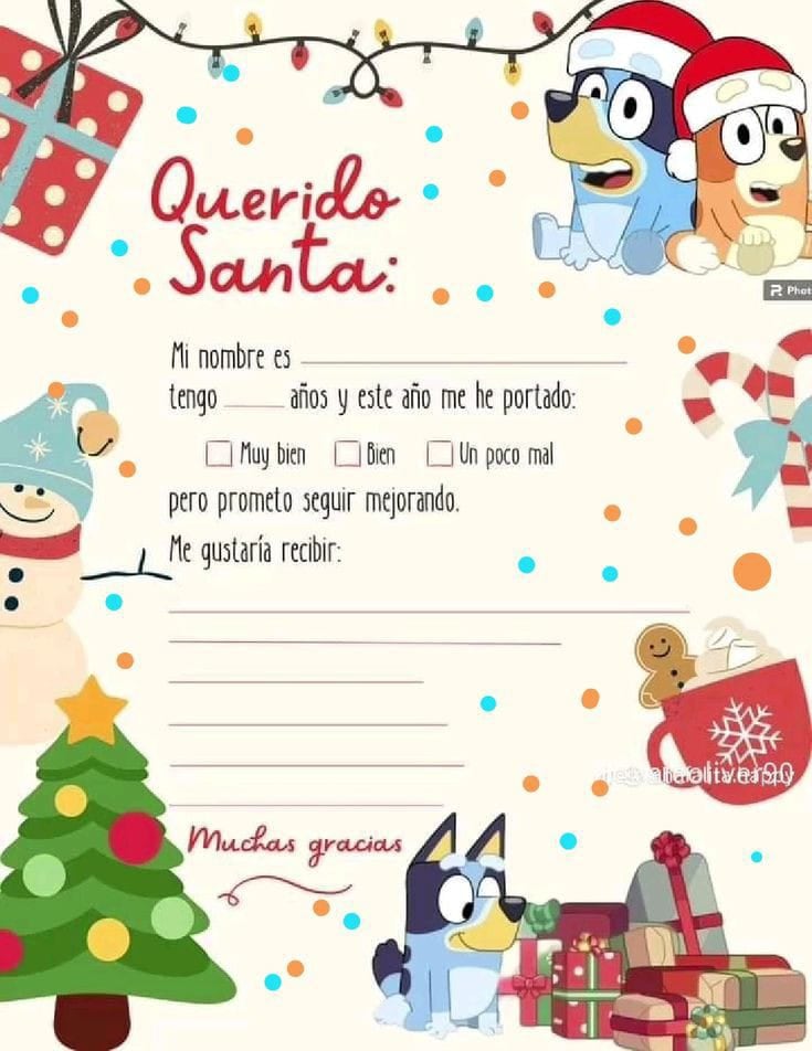 Carta para Santa Claus de Bluey: 5 plantillas sencillas para editar e imprimir