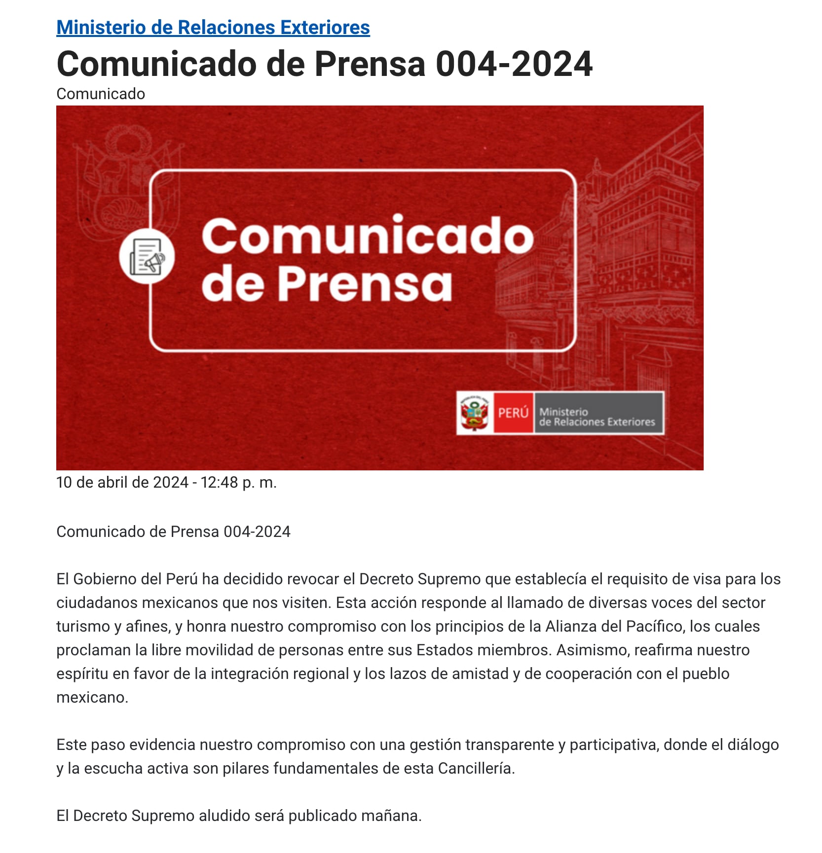 Perú retira solicitud de visa a mexicanos