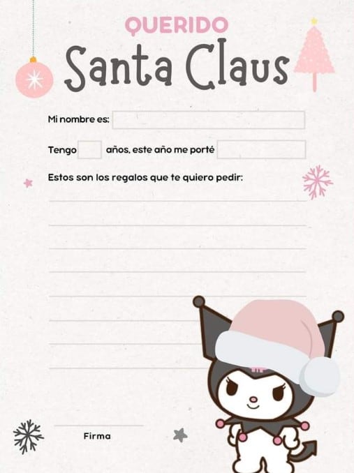 Carta para Santa Claus de Kuromi de Hello Kitty