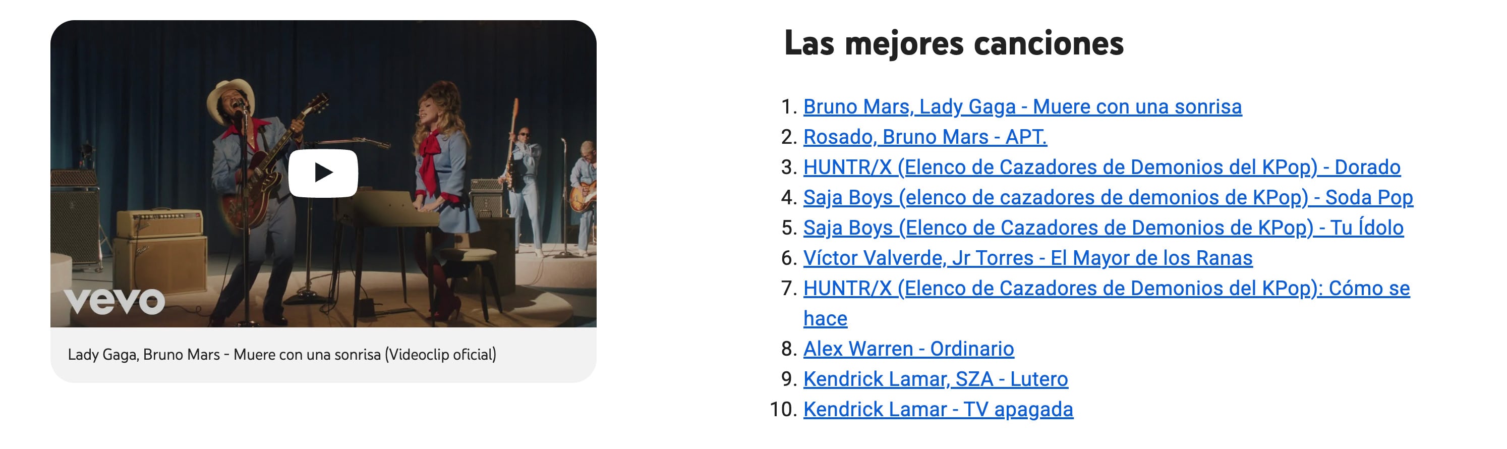 Las 10 canciones más escuchadas de YouTube en 2025