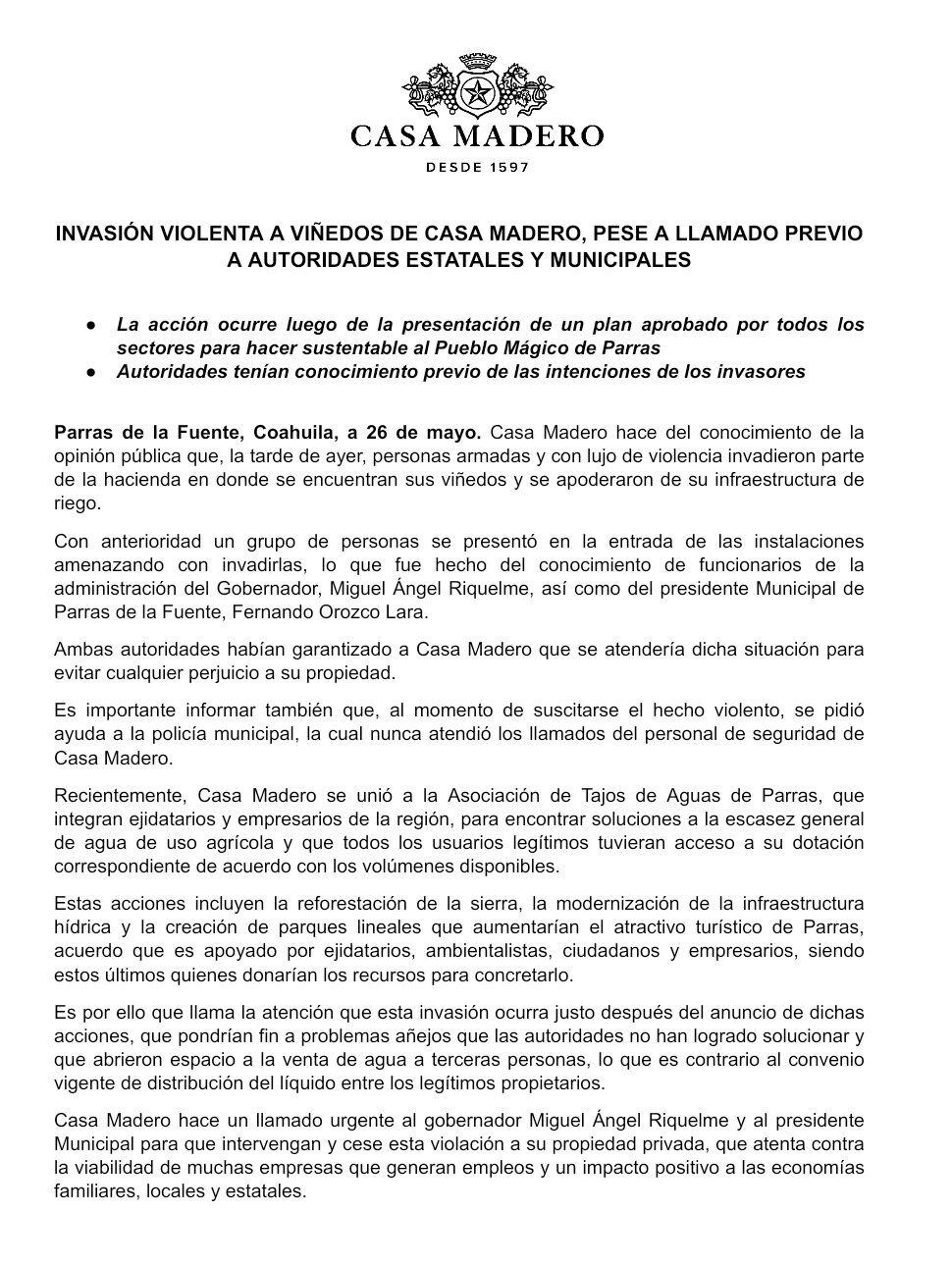 Casa Madero cerraría de manera temporal tras violenta toma de sus instalaciones