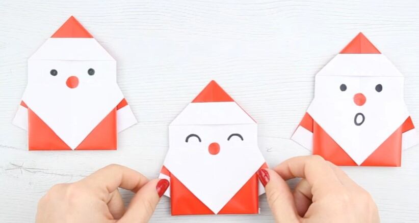 Santa Claus de origami, manualidad de papel para Navidad