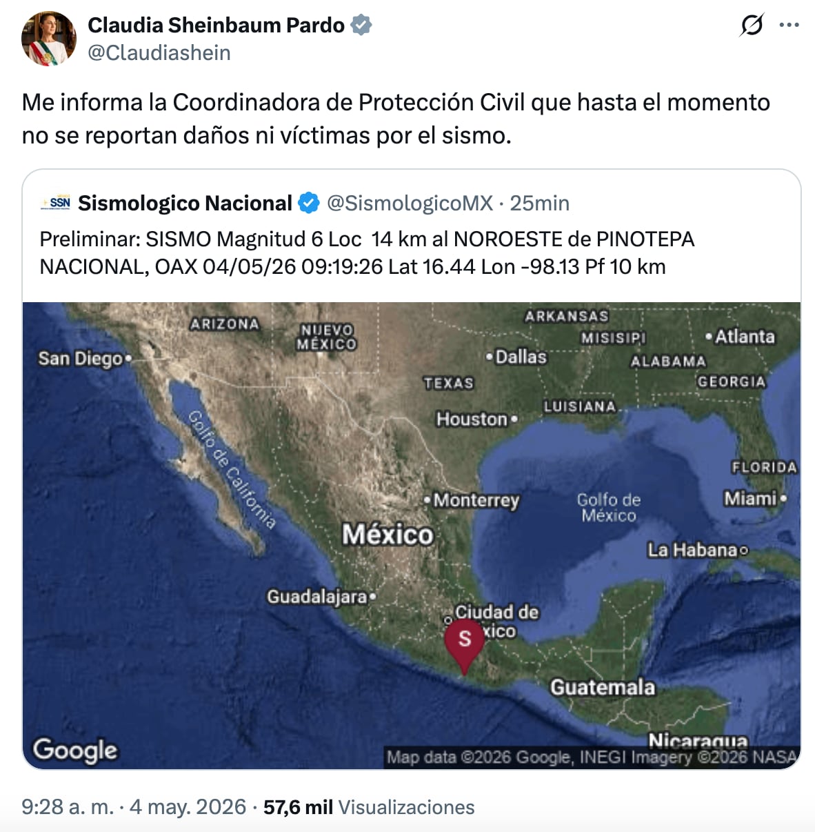 Pronunciamientos ante el sismo de 5.6 este 4 de mayo