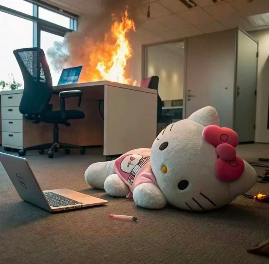 Memes de Hello Kitty con estrés laboral