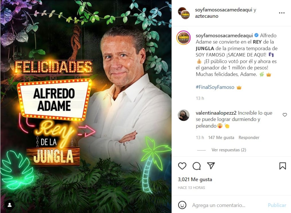 Alfredo Adame gana ‘Soy Famoso, sácame de aquí’