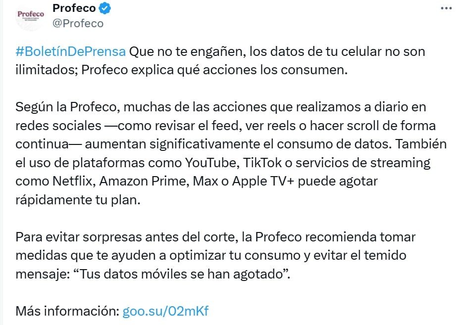 Profeco revela por qué los datos del celular se acaban tan rápido